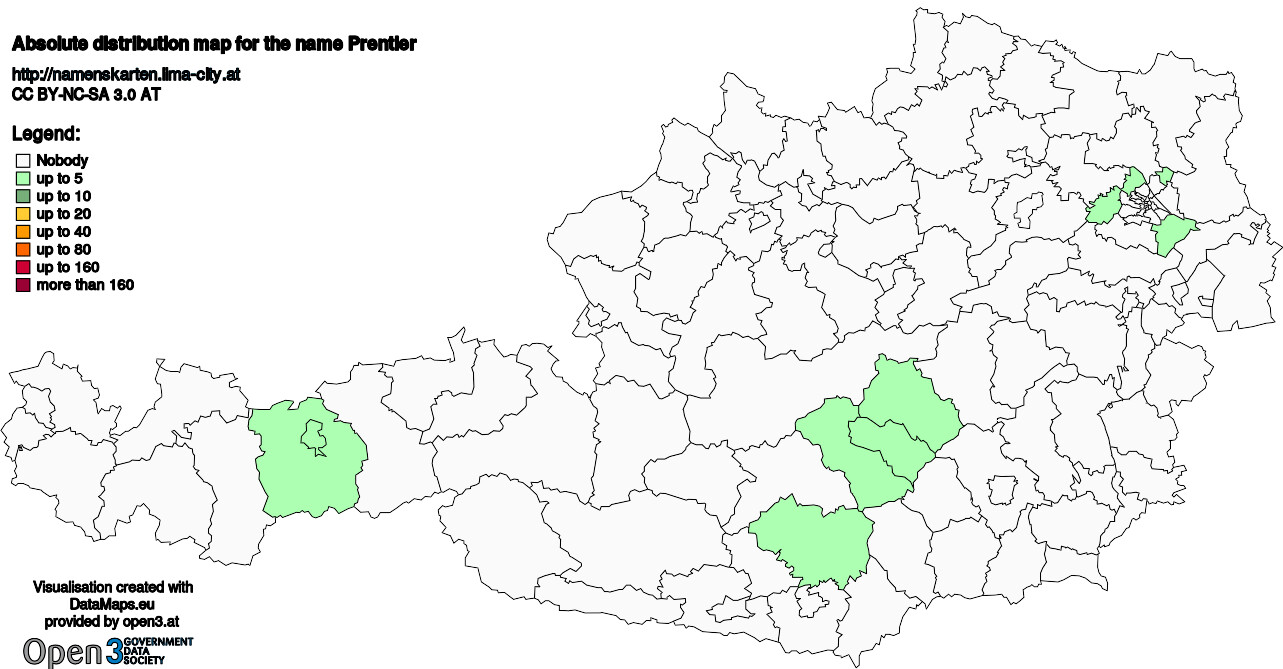 Absolute Distribution maps for surname Prentler