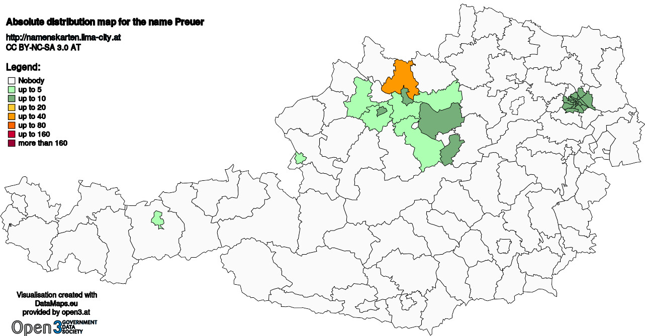 Absolute Distribution maps for surname Preuer