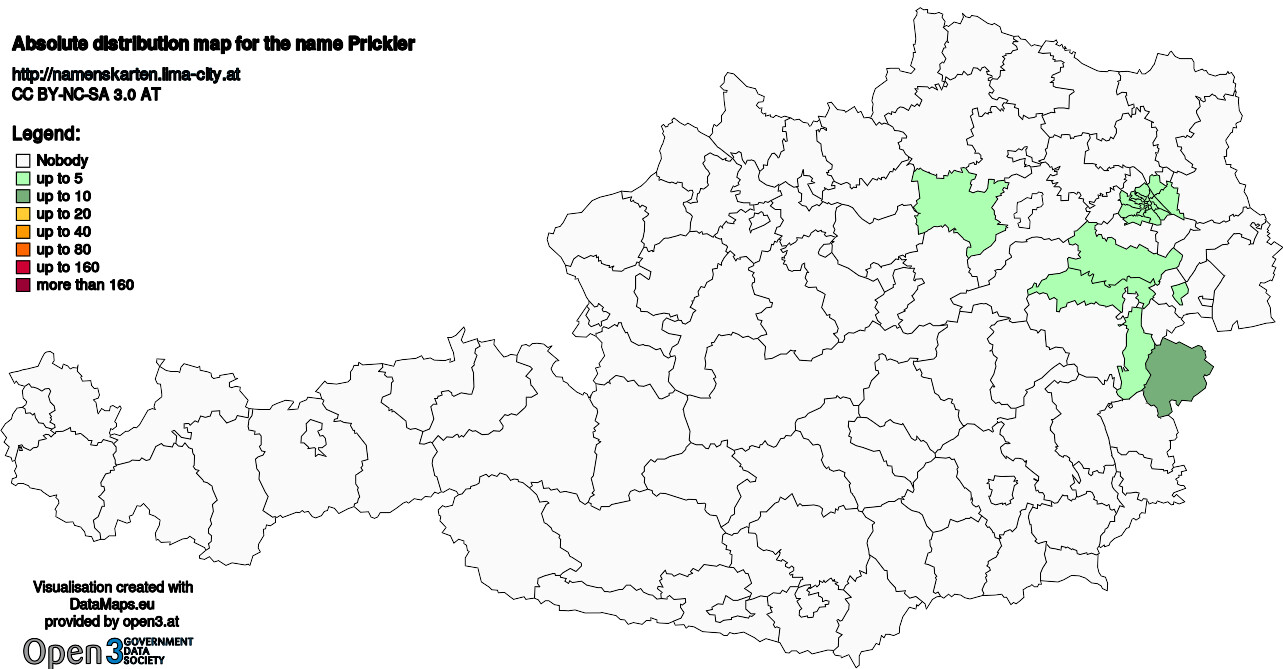 Absolute Distribution maps for surname Prickler