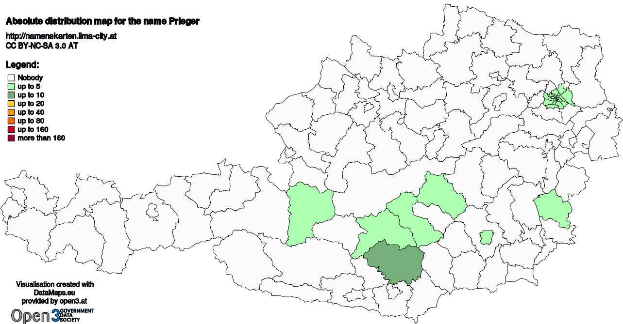 Absolute Distribution maps for surname Prieger