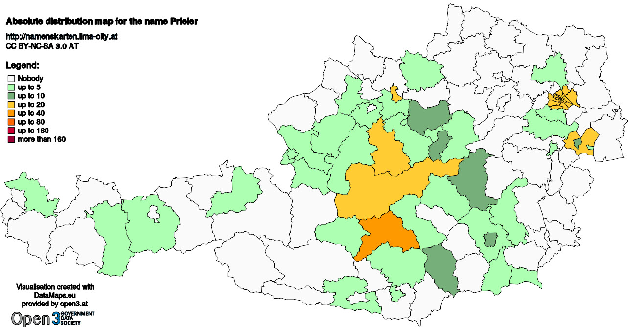 Absolute Distribution maps for surname Prieler