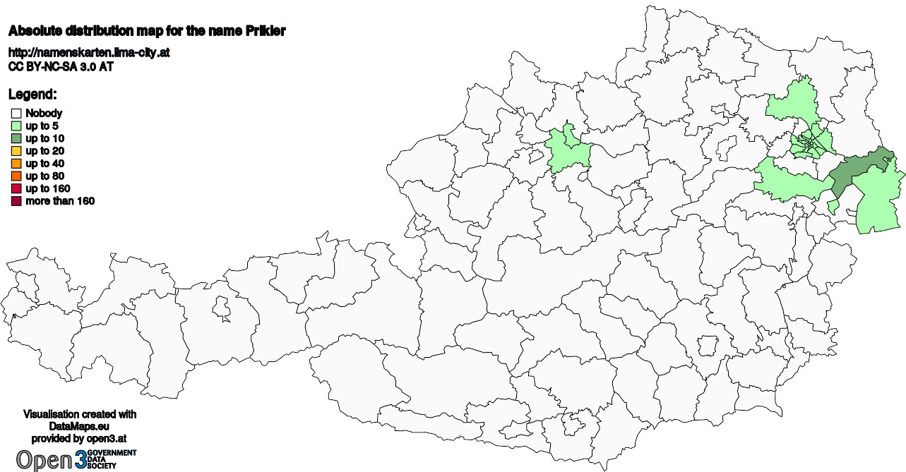 Absolute Distribution maps for surname Prikler