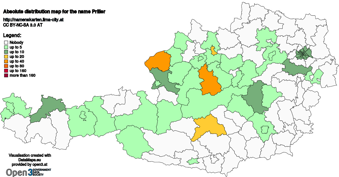 Absolute Distribution maps for surname Priller