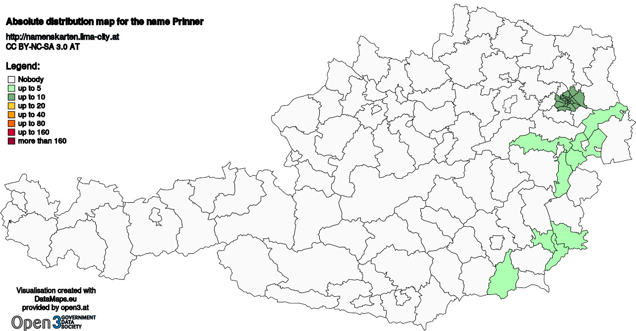 Absolute Distribution maps for surname Prinner