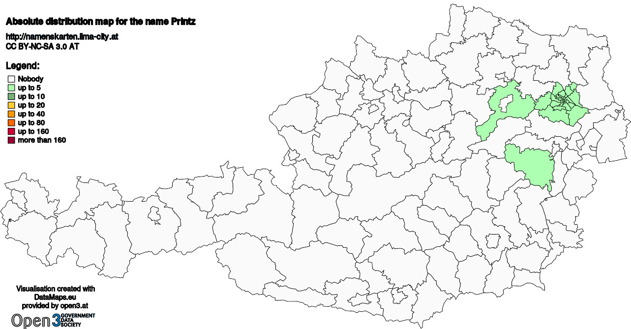 Absolute Distribution maps for surname Printz