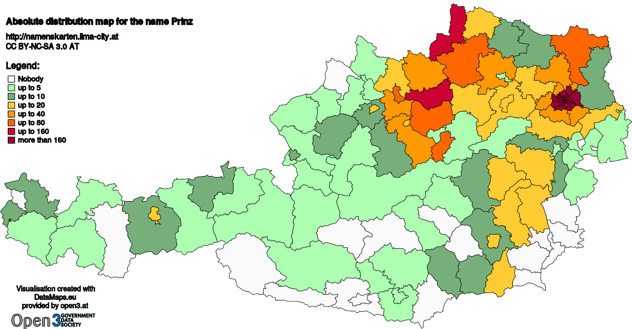 Absolute Distribution maps for surname Prinz