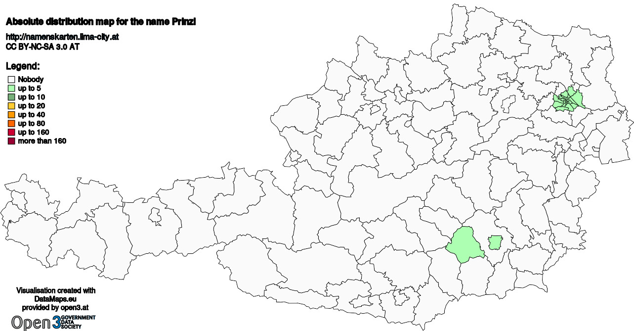 Absolute Distribution maps for surname Prinzl