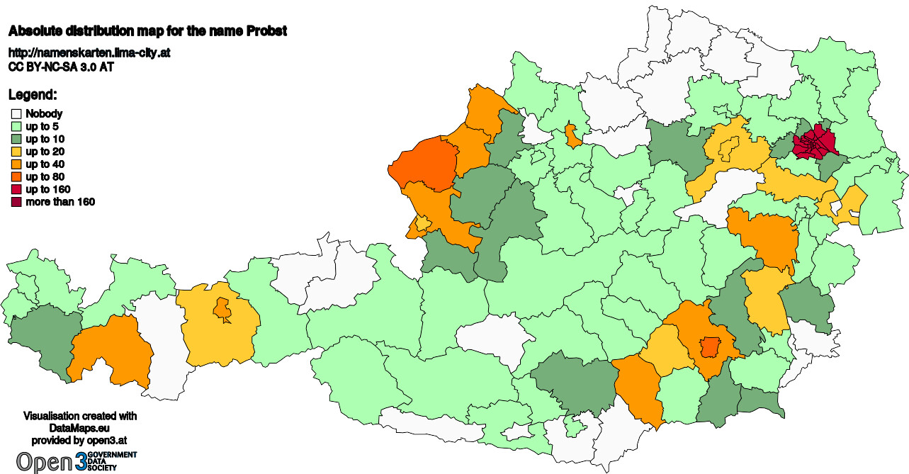 Absolute Distribution maps for surname Probst