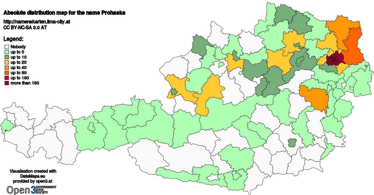 Absolute Distribution maps for surname Prohaska