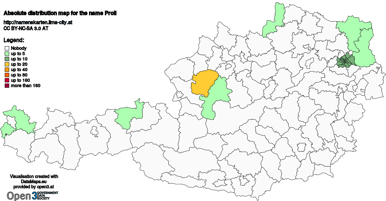 Absolute Distribution maps for surname Proll