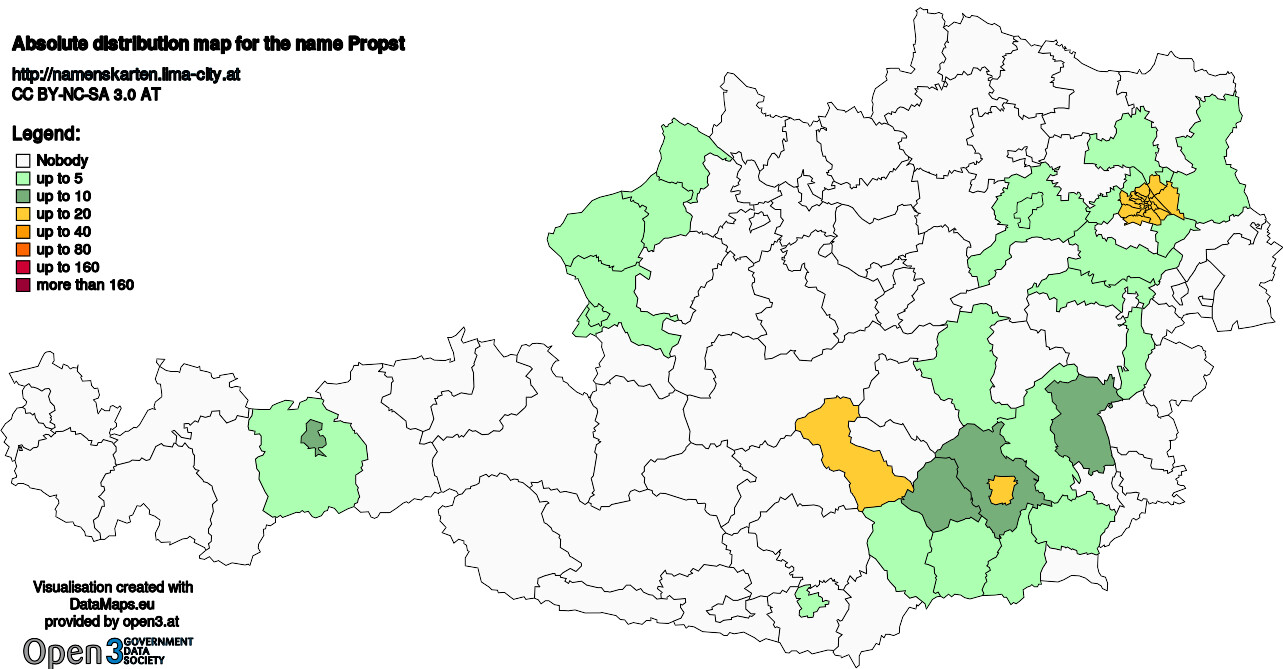 Absolute Distribution maps for surname Propst