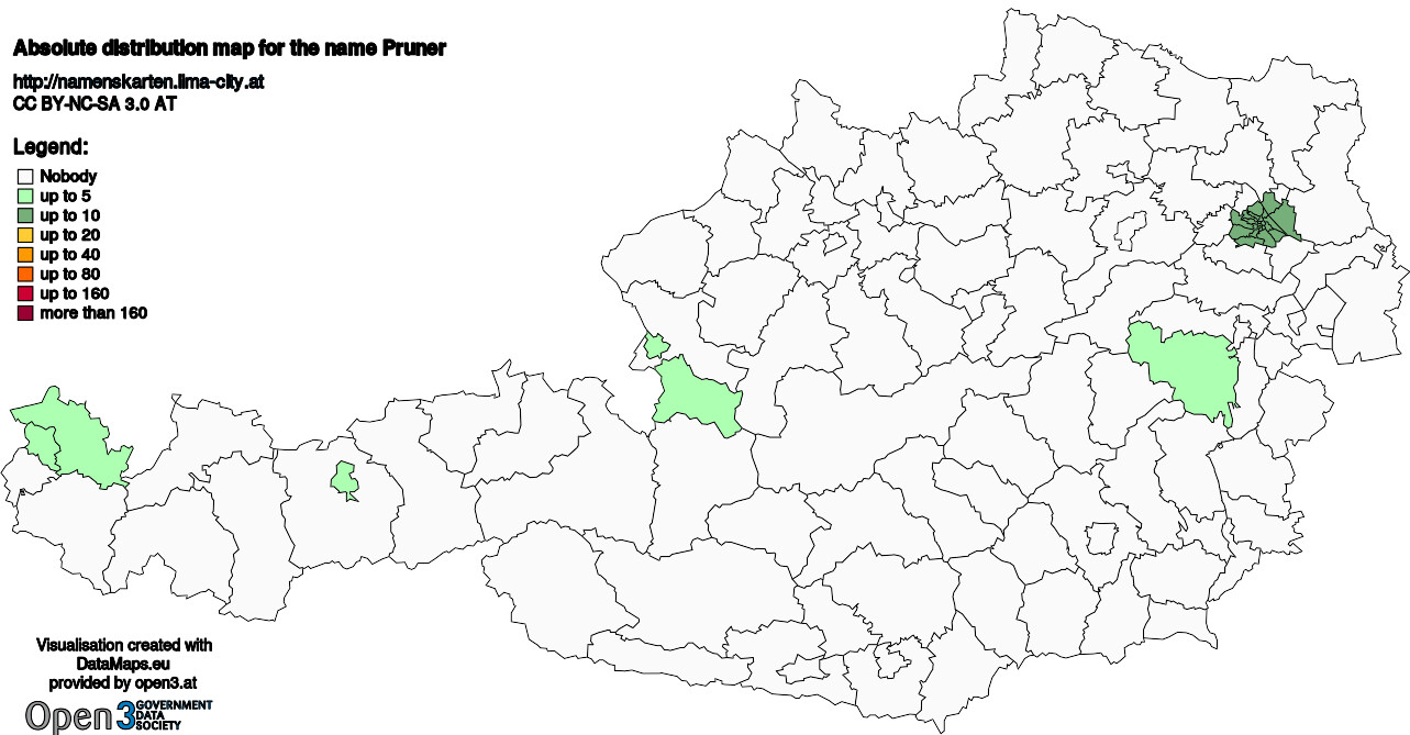 Absolute Distribution maps for surname Pruner