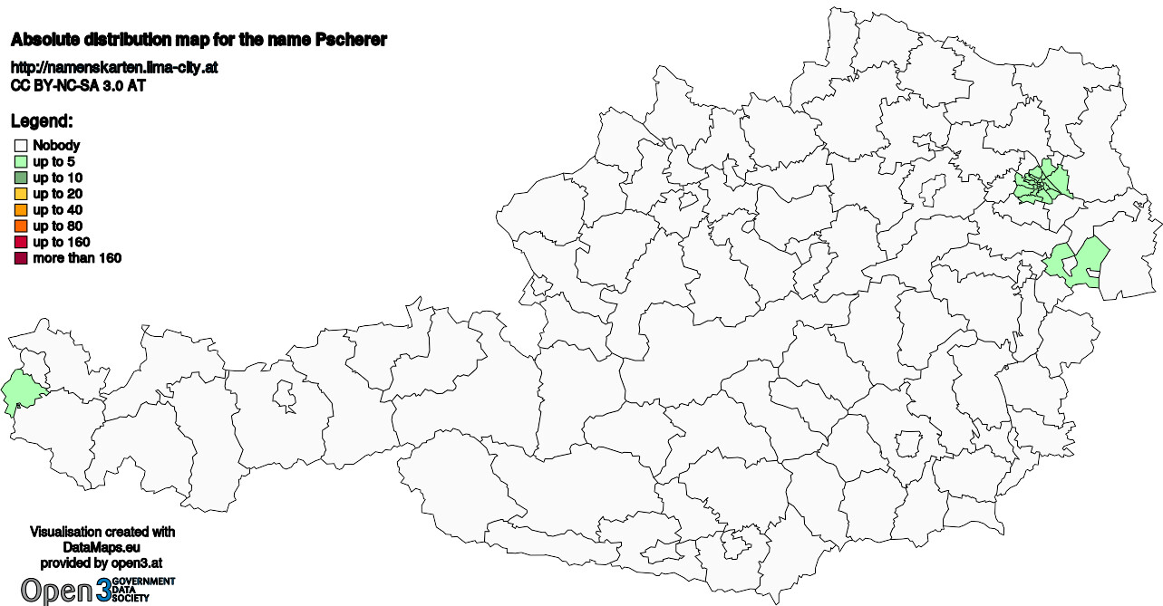 Absolute Distribution maps for surname Pscherer