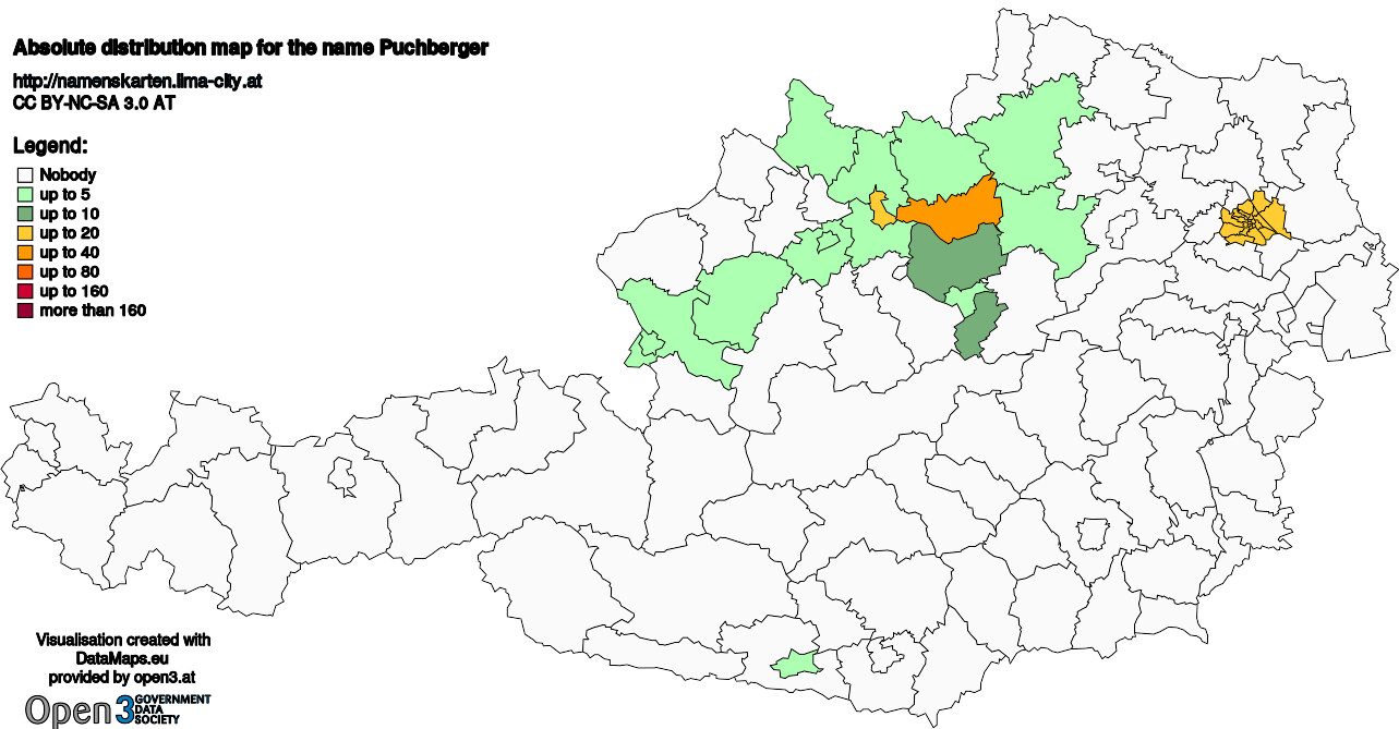 Absolute Distribution maps for surname Puchberger