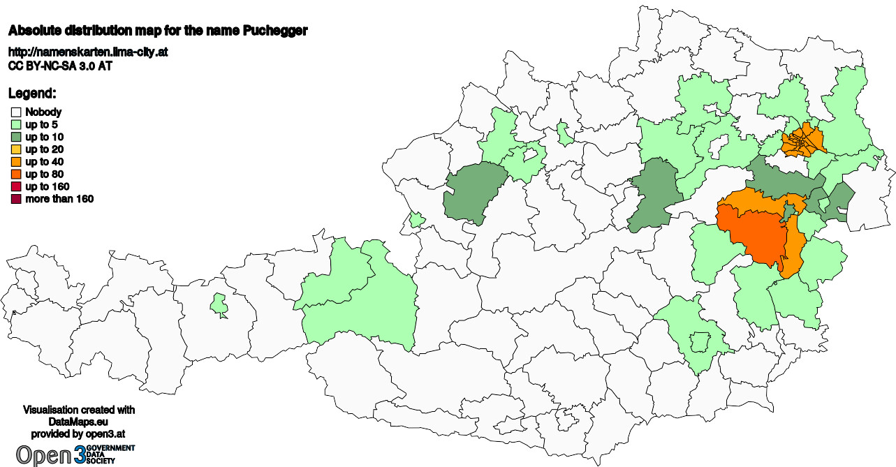 Absolute Distribution maps for surname Puchegger