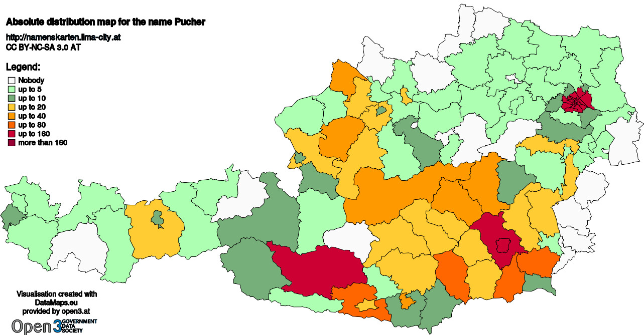 Absolute Distribution maps for surname Pucher