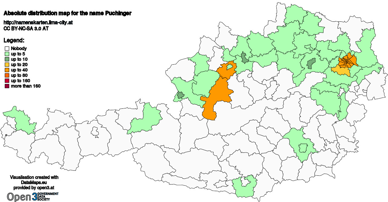 Absolute Distribution maps for surname Puchinger