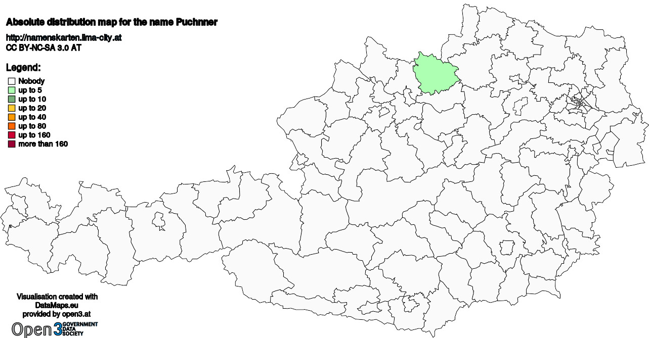 Absolute Distribution maps for surname Puchnner