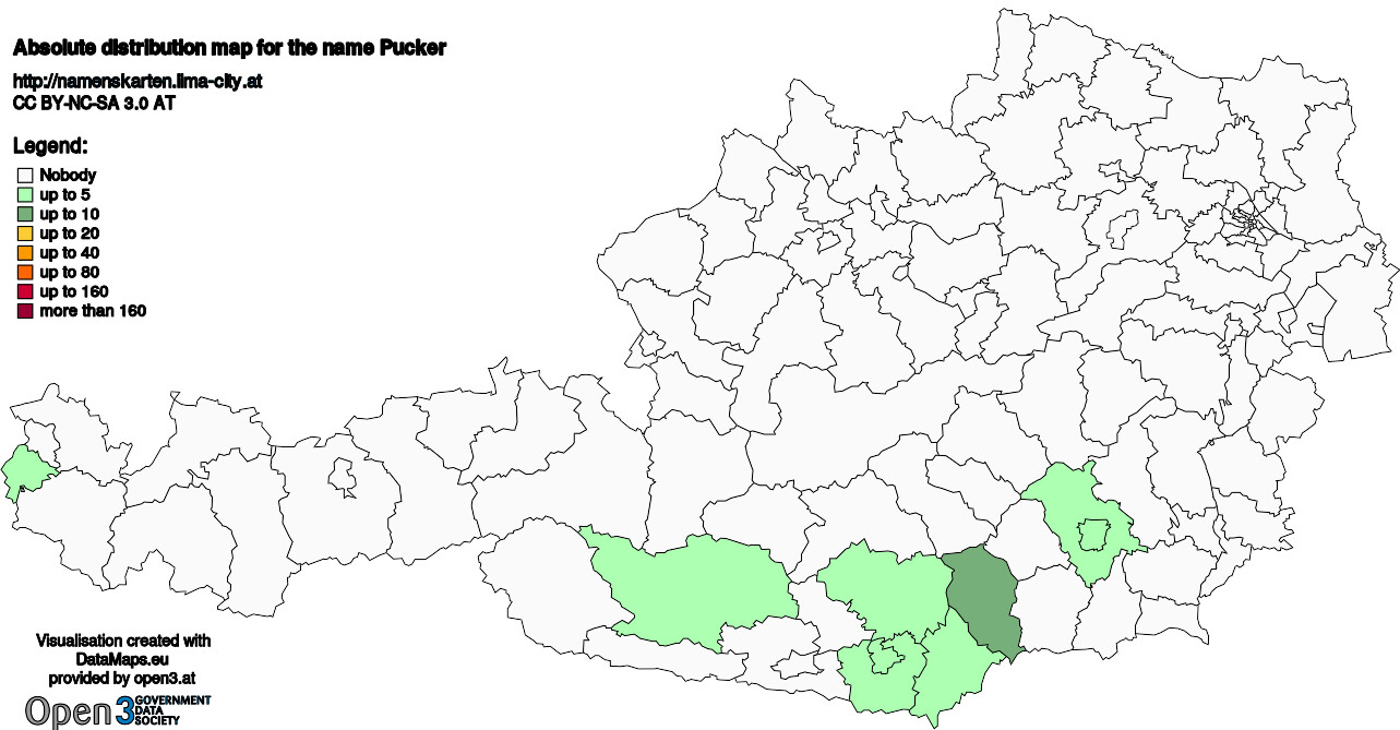 Absolute Distribution maps for surname Pucker