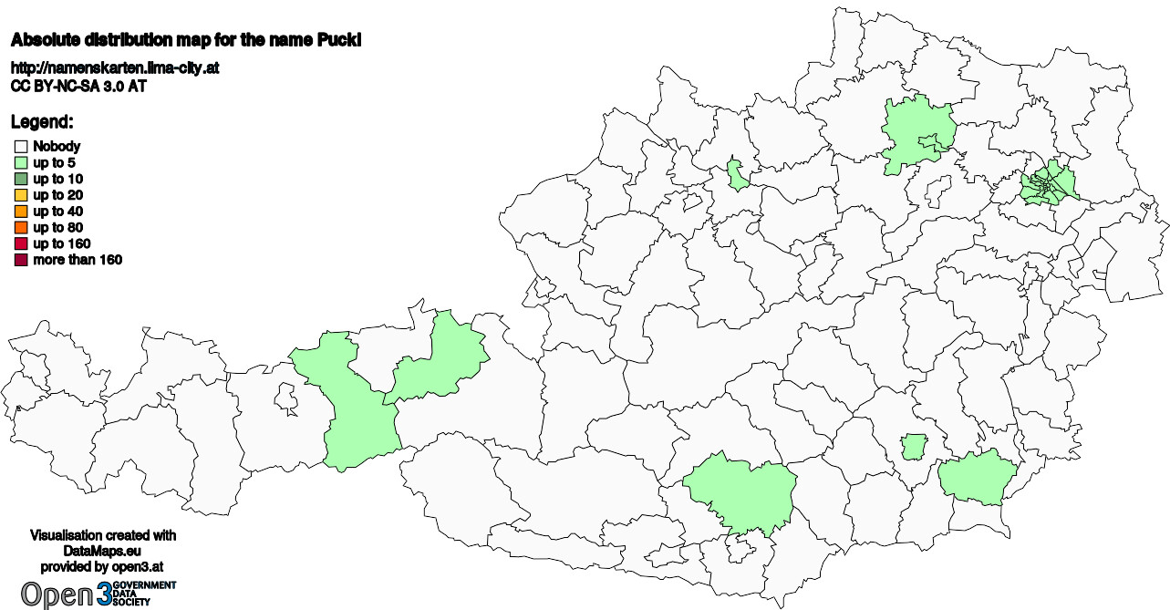 Absolute Distribution maps for surname Puckl