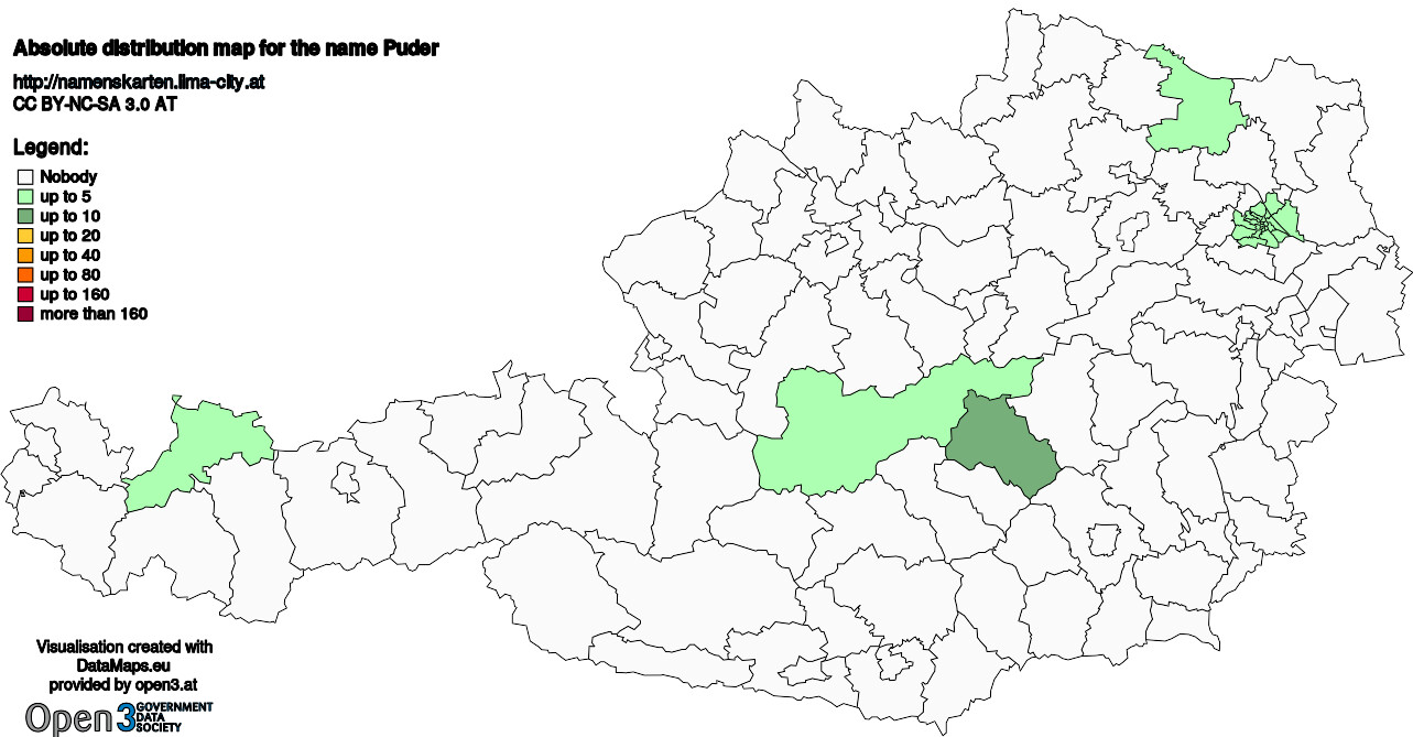 Absolute Distribution maps for surname Puder