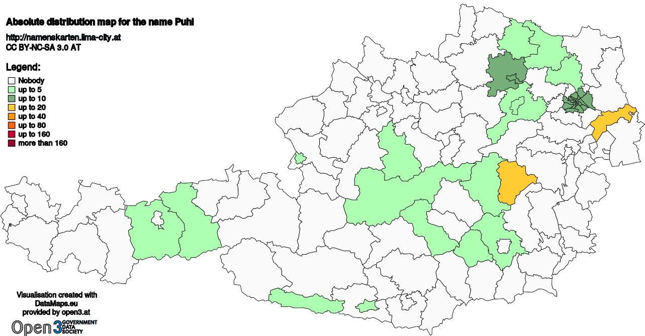 Absolute Distribution maps for surname Puhl