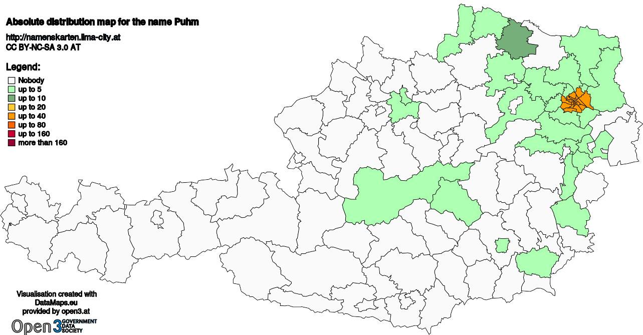 Absolute Distribution maps for surname Puhm