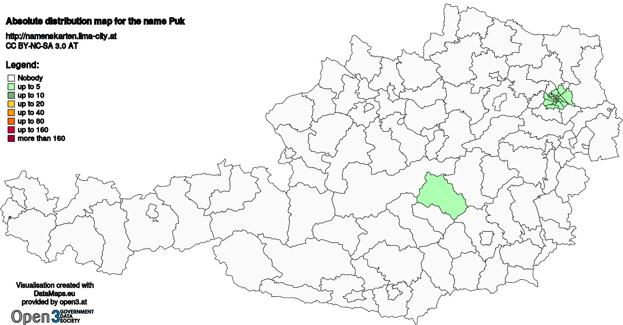 Absolute Distribution maps for surname Puk