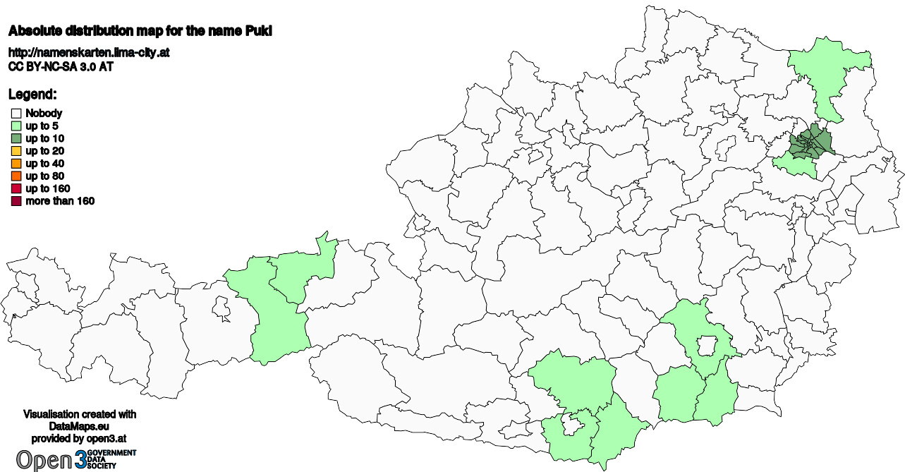 Absolute Distribution maps for surname Pukl