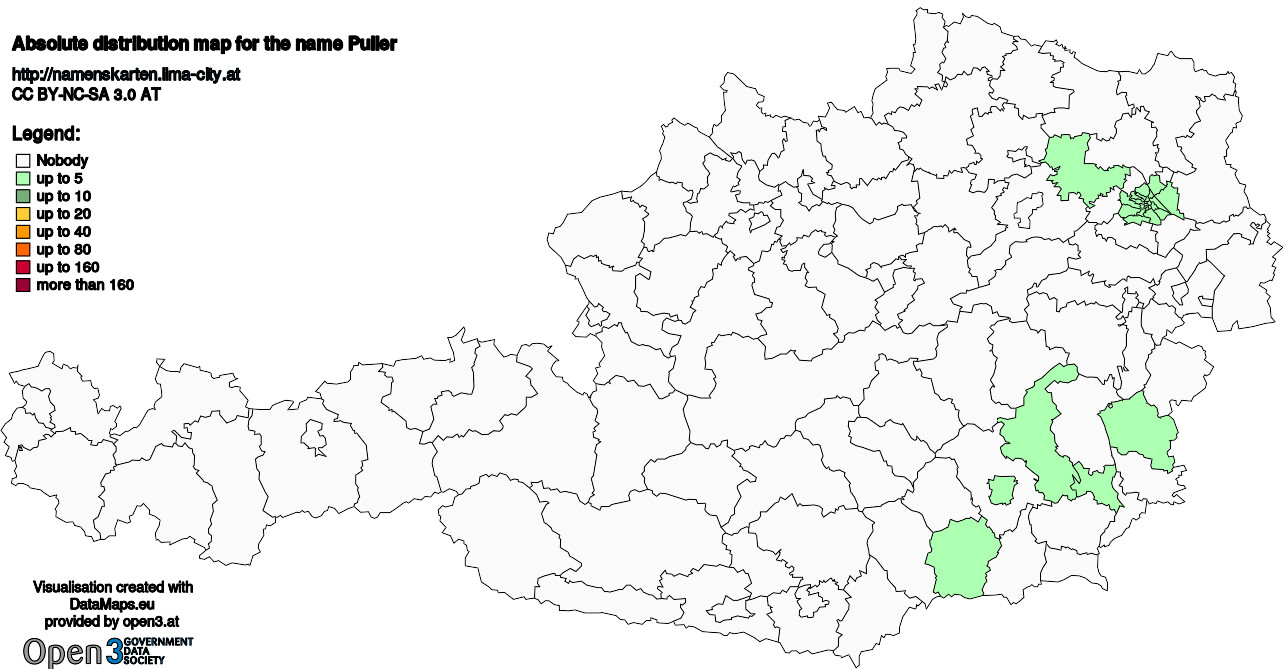 Absolute Distribution maps for surname Puller