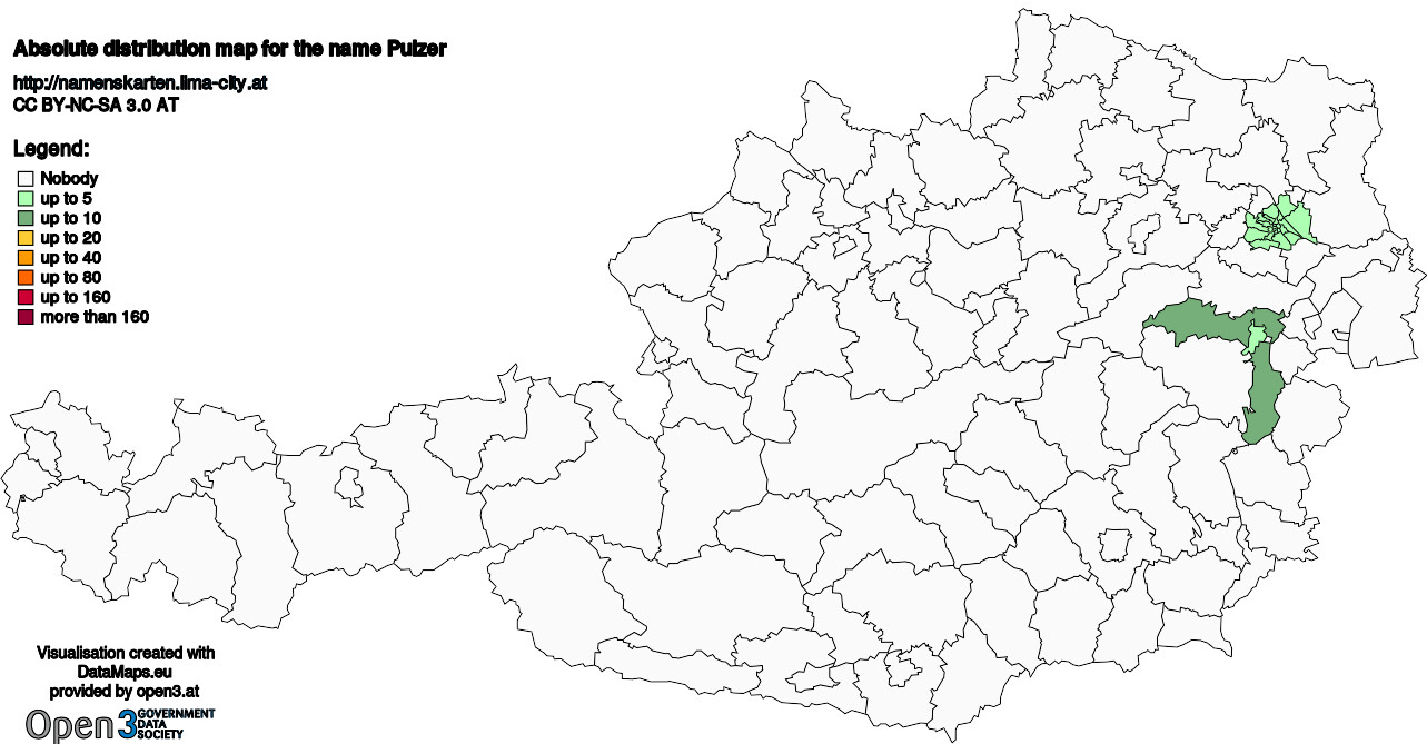 Absolute Distribution maps for surname Pulzer