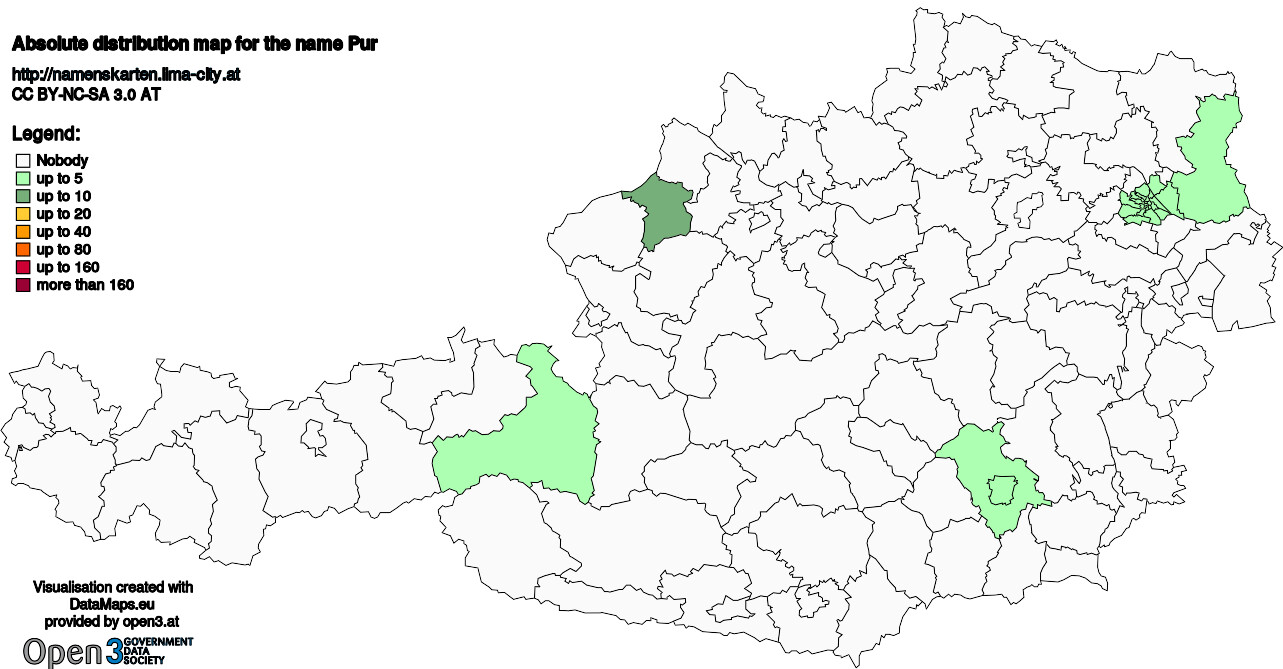 Absolute Distribution maps for surname Pur