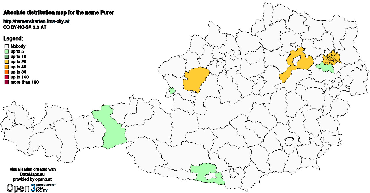 Absolute Distribution maps for surname Purer