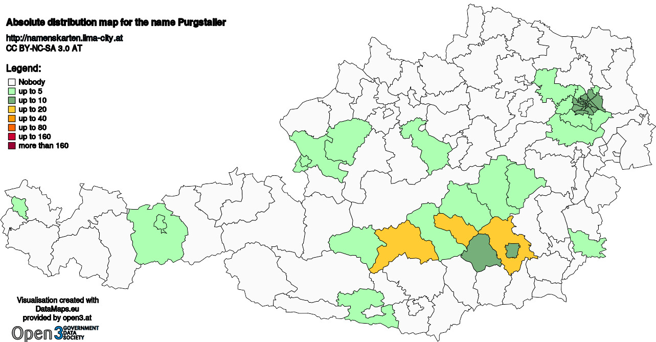 Absolute Distribution maps for surname Purgstaller