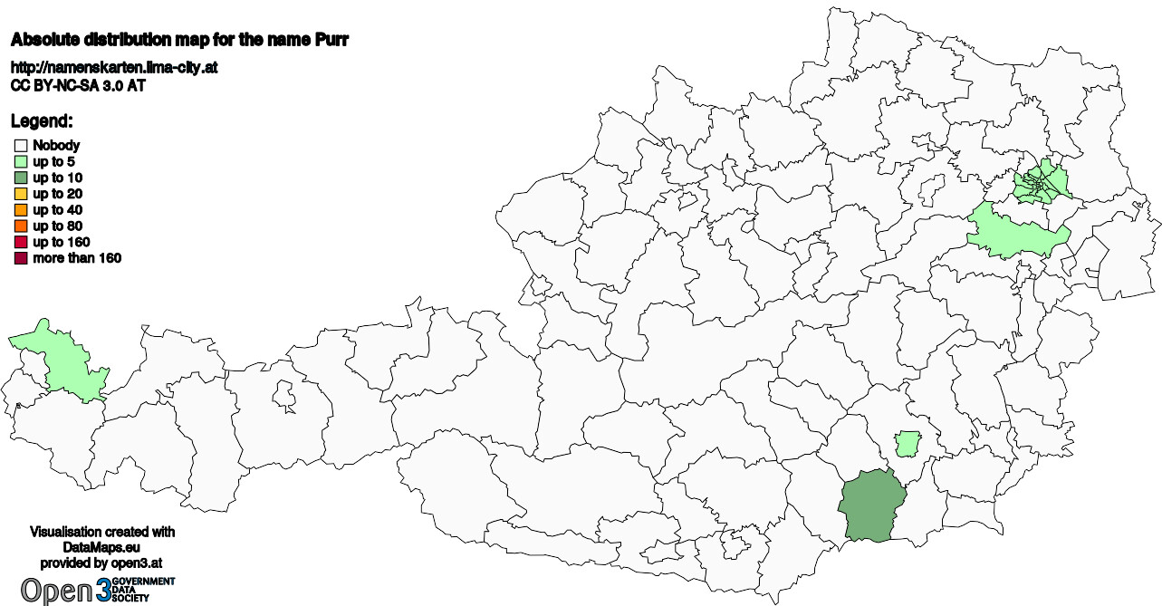 Absolute Distribution maps for surname Purr