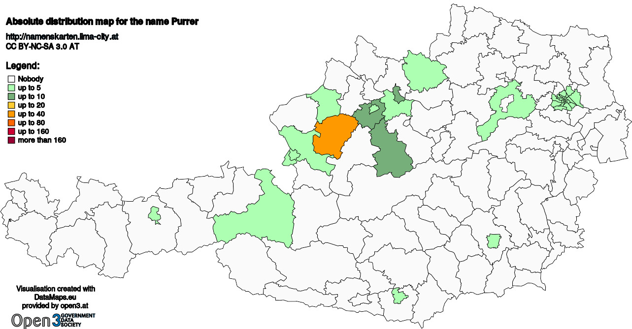 Absolute Distribution maps for surname Purrer