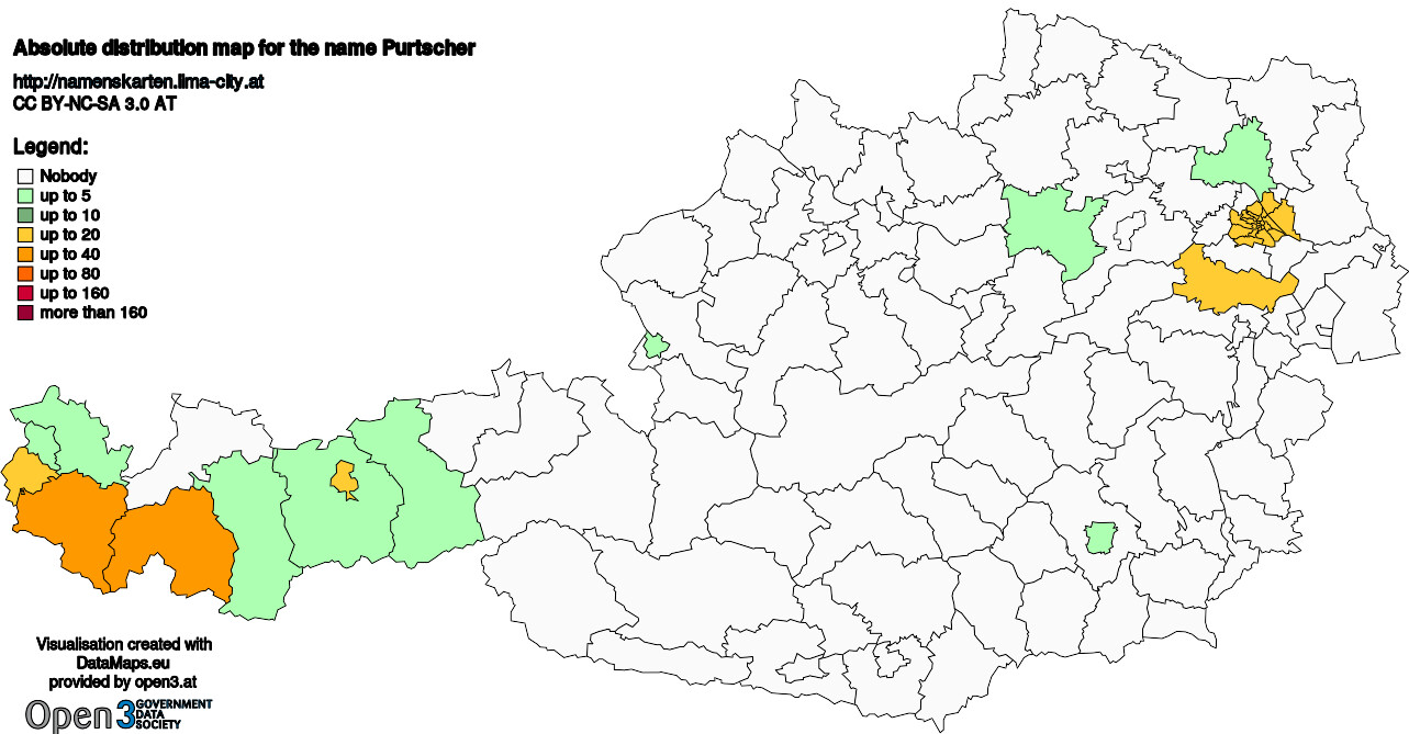 Absolute Distribution maps for surname Purtscher