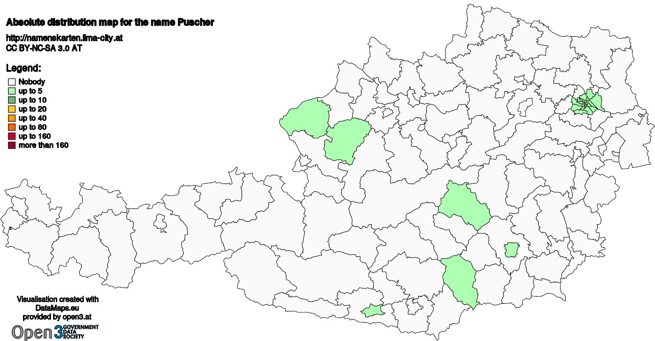 Absolute Distribution maps for surname Puscher