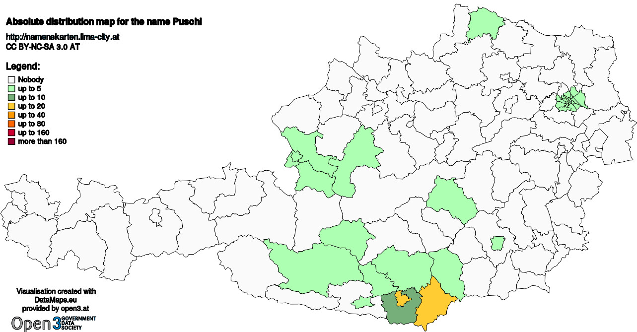 Absolute Distribution maps for surname Puschl