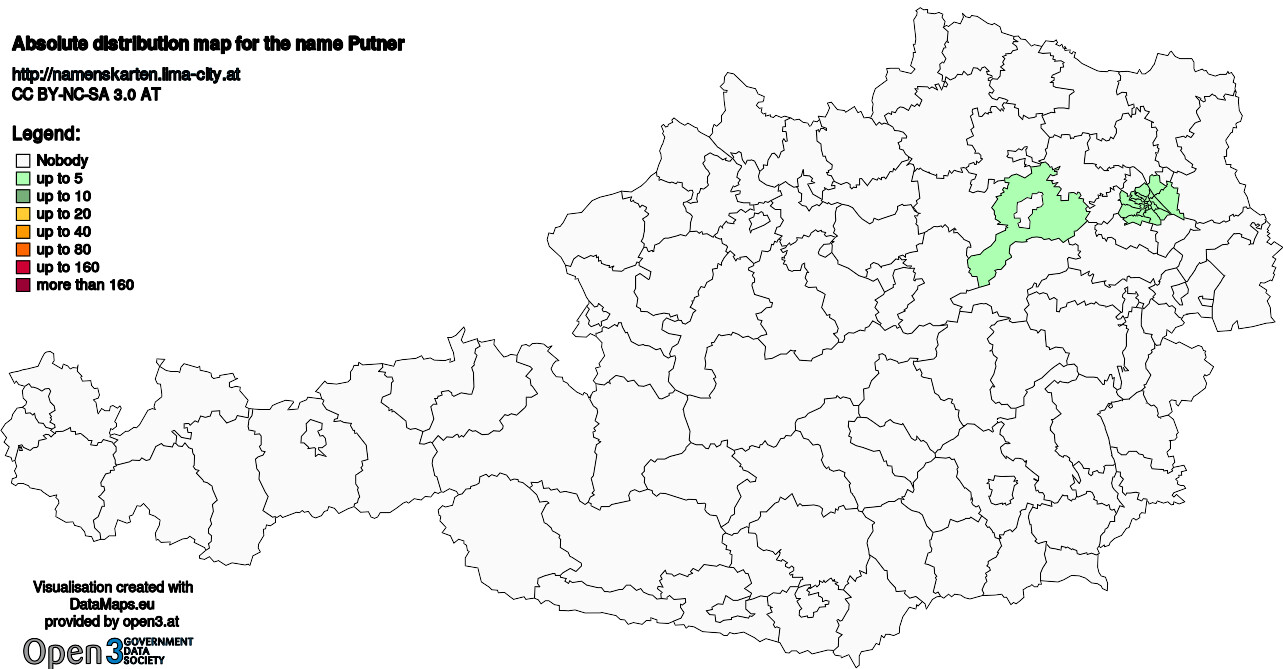 Absolute Distribution maps for surname Putner