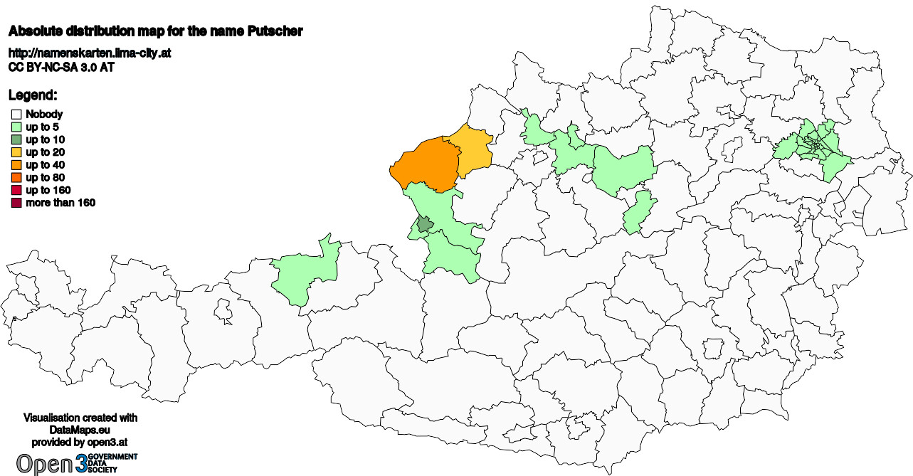 Absolute Distribution maps for surname Putscher