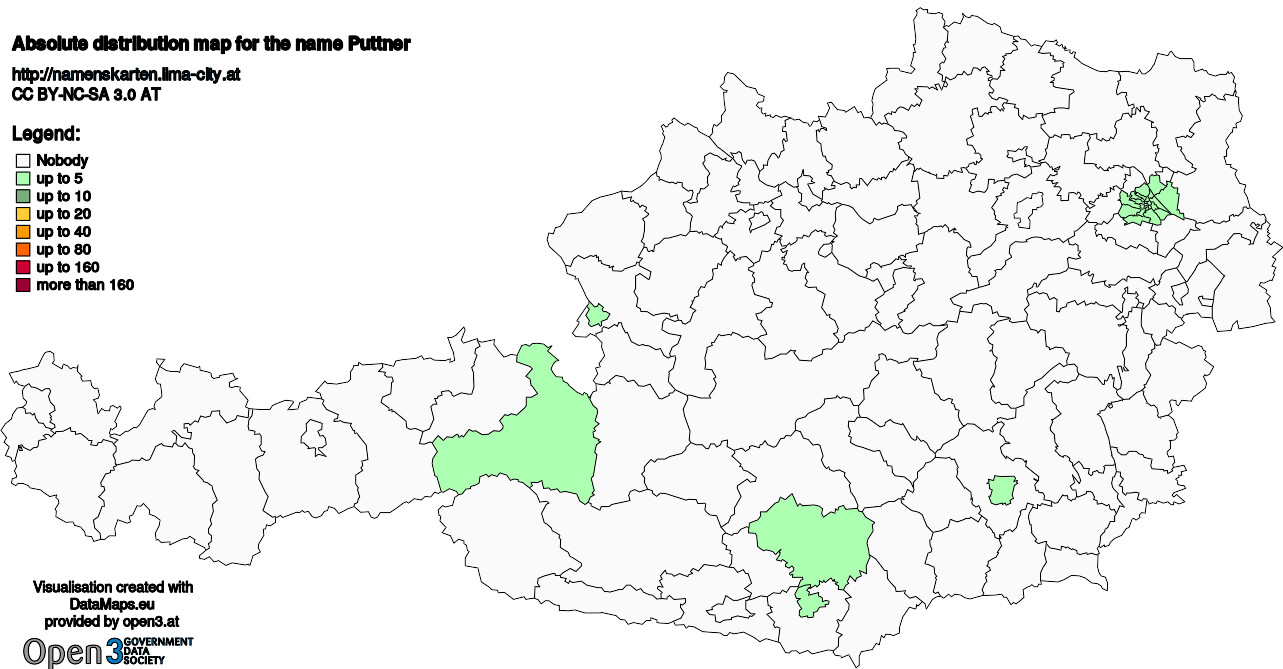 Absolute Distribution maps for surname Puttner