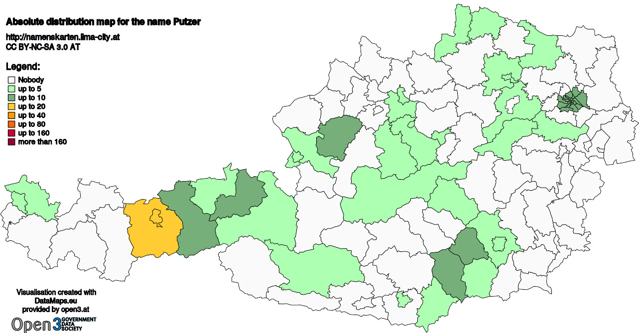 Absolute Distribution maps for surname Putzer