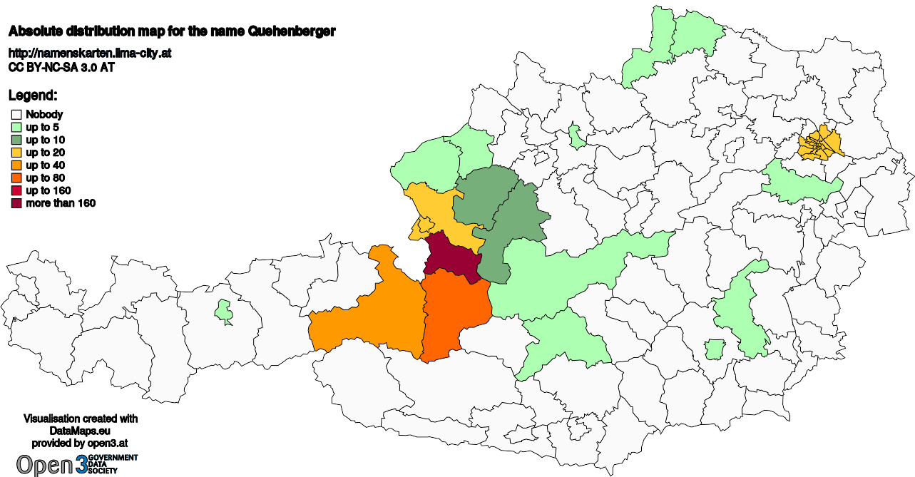 Absolute Distribution maps for surname Quehenberger