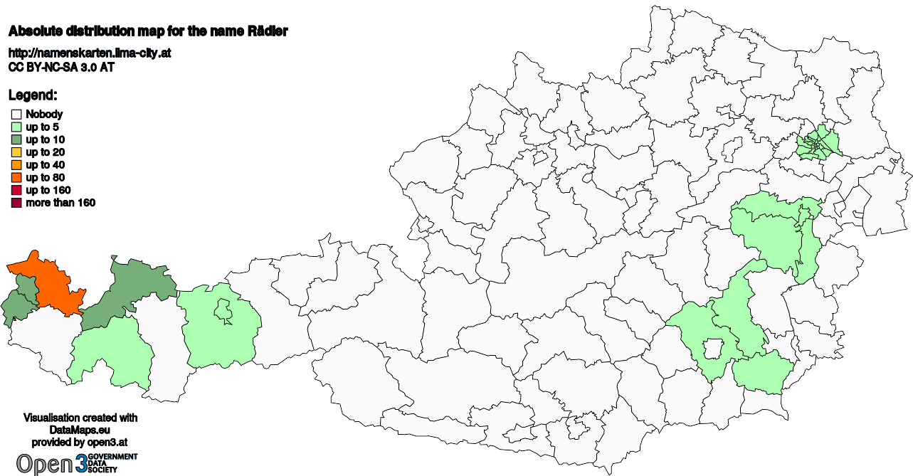 Absolute Distribution maps for surname Rädler