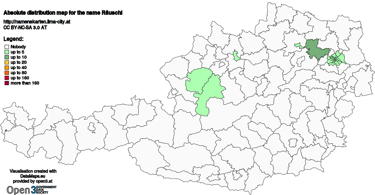 Absolute Distribution maps for surname Räuschl