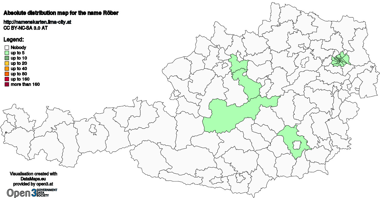 Absolute Distribution maps for surname Röber