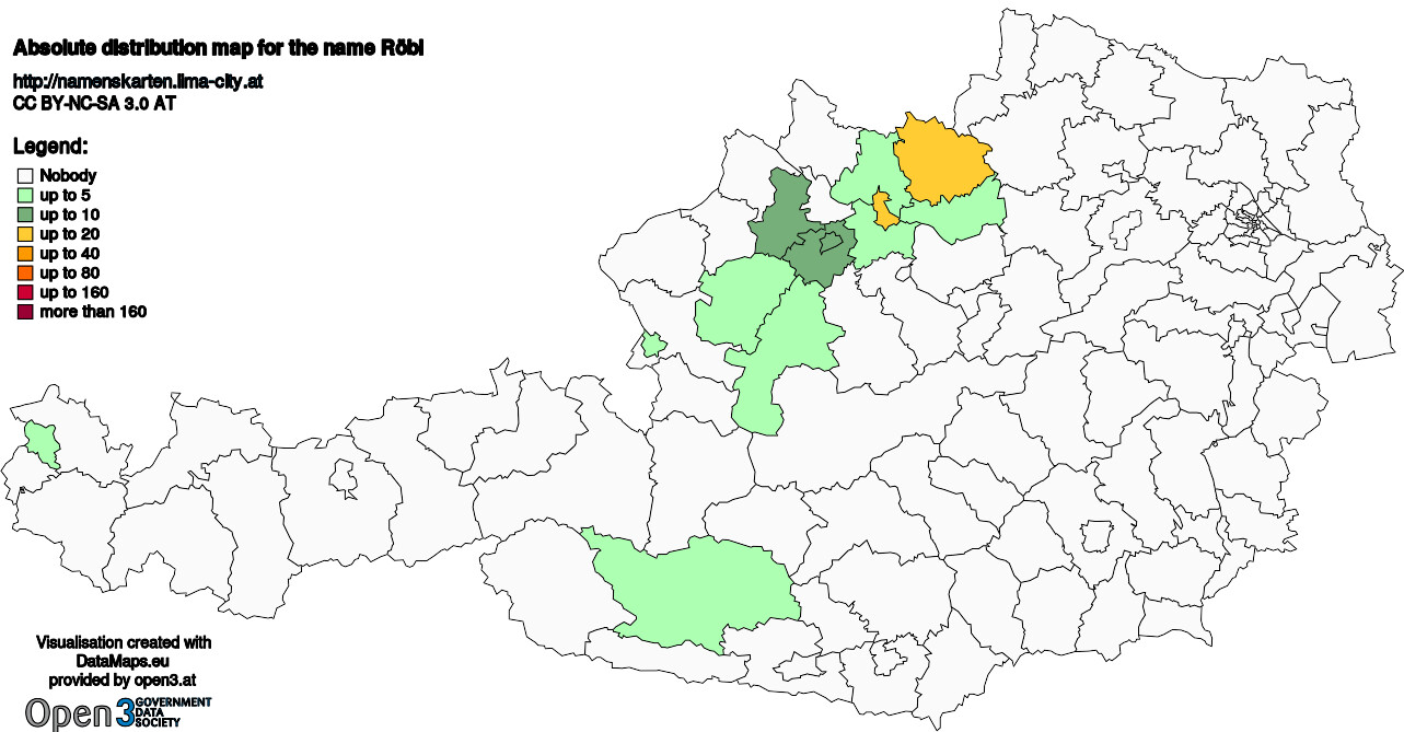 Absolute Distribution maps for surname Röbl