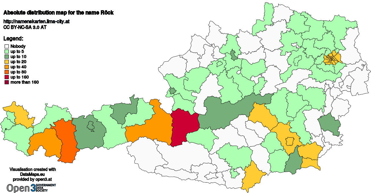 Absolute Distribution maps for surname Röck