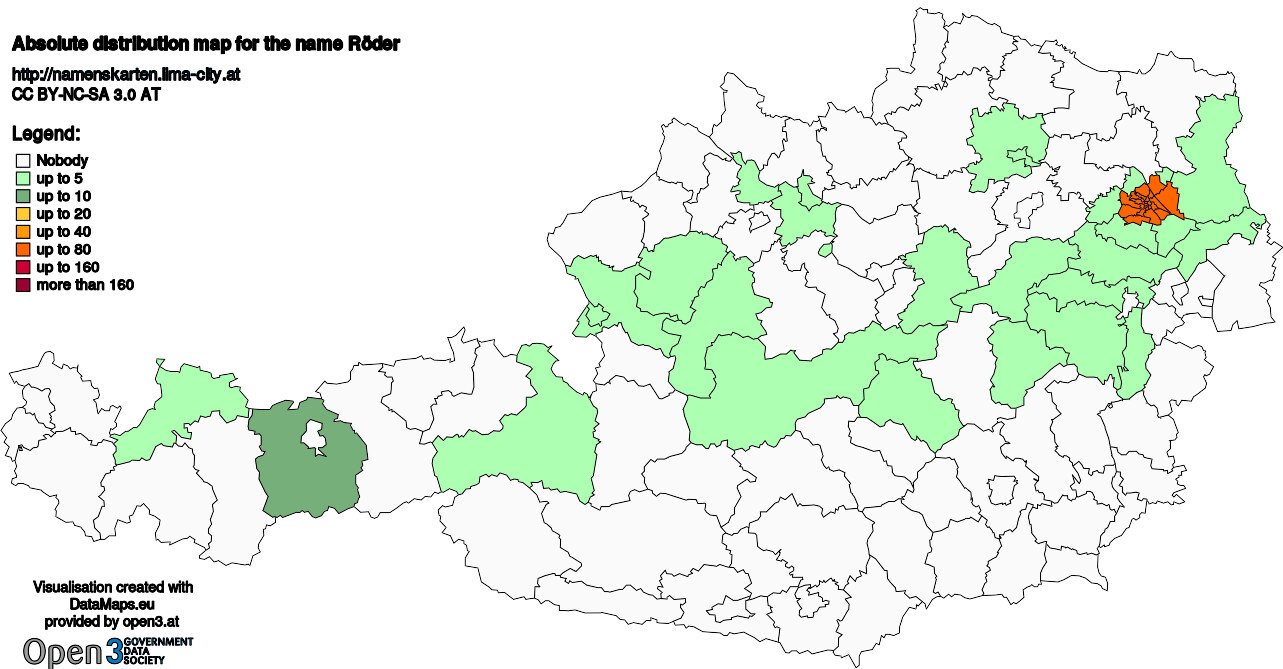 Absolute Distribution maps for surname Röder